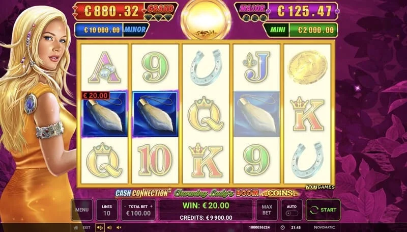 Cash Connection - Charming Lady's Boom Coins - kazanç çizgisi olan temel ekran