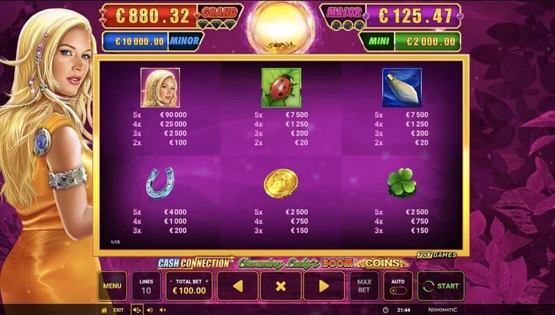 Cash Connection - Charming Lady's Boom Coins - genişletilmiş ızgarada Boom Spins mini-oyunu
