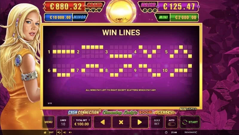 Cash Connection - Charming Lady's Boom Coins - ödeme çizgileri ve Wild Charming Lady